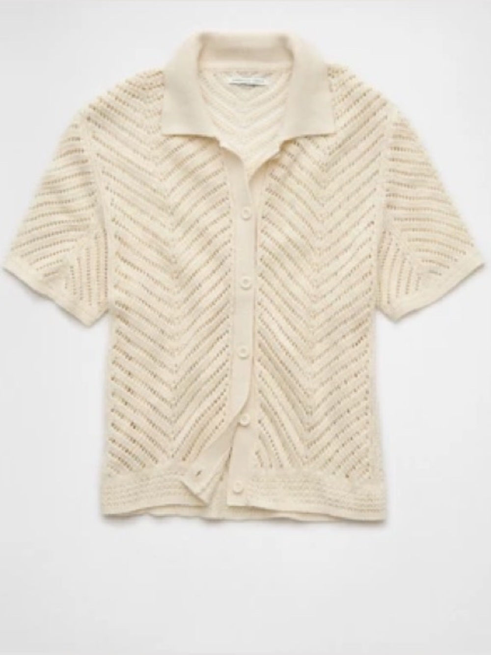 American Eagle Outfitters Cream Open-Knit Button-Down Top
